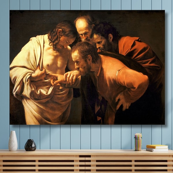 Caravaggio - La incredulidad de Santo Tomás (1602) / Póster, Impresión, Arte, Arte de TV con marco Samsung, Arte de pared vintage - Pintura Póster Arte impreso