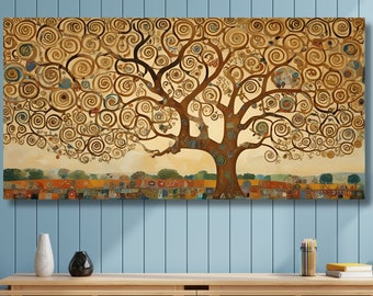 Lienzo decorativo para pared con el árbol de la vida de Gustav Klimt, impresión de reproducción, póster artístico de Gustav Klimt, arte mural clásico, simbolismo, arte de pintura Art Nouveau