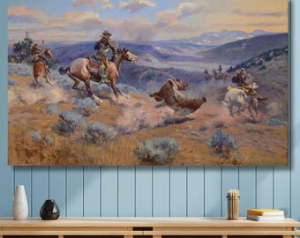 Charles Russell Mid-Century Mountain Canvas Art Print, Western Cowboy Scene (Large Wall Decor)