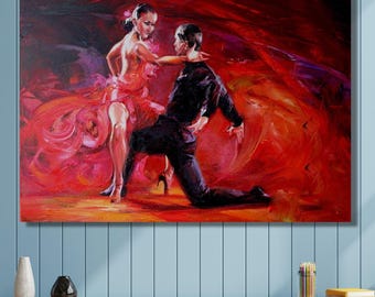 Tango Dancers Canvas Art, Vibrant Red Ballroom Dance Print, Modern Wall Decor