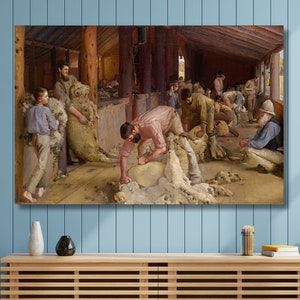 Tom Roberts wall art Canvas Wall Art,Shearing the Rams,1890 Gift Wrapped,Art Print,Canvas Print,Fine Art,Reproduction, Archival Giclee