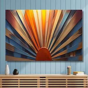 Zonsopgang houten canvas muurkunst, modern woondecoratie