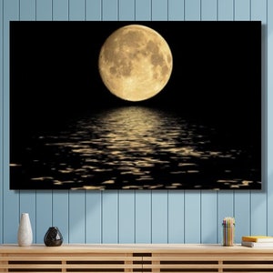 Moon painting art,Moonlight Canvas Wall Art Print,Full moon Poster,Moonlight on the sea canvas print art,Living Room Decor,Housewarming Gift