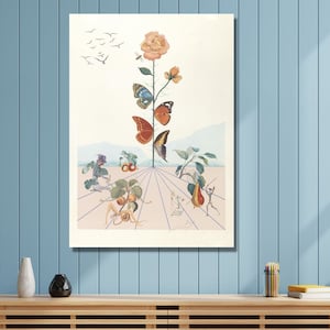 Salvador Dali Butterfly Rose Vintage Poster Canvas Wall Art,Salvador Dali Reproduction Painting Arts,Dali Print Art,Abstract Canvas Wall Art