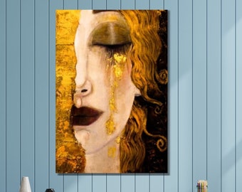Lámina de lágrimas doradas, lámina de arte de Gustav Klimt, arte de pared de lágrimas doradas de Gustav Klimt, lámina de arte de lágrimas de Freya, decoración de pared de mujeres, decoración de pared de mujeres
