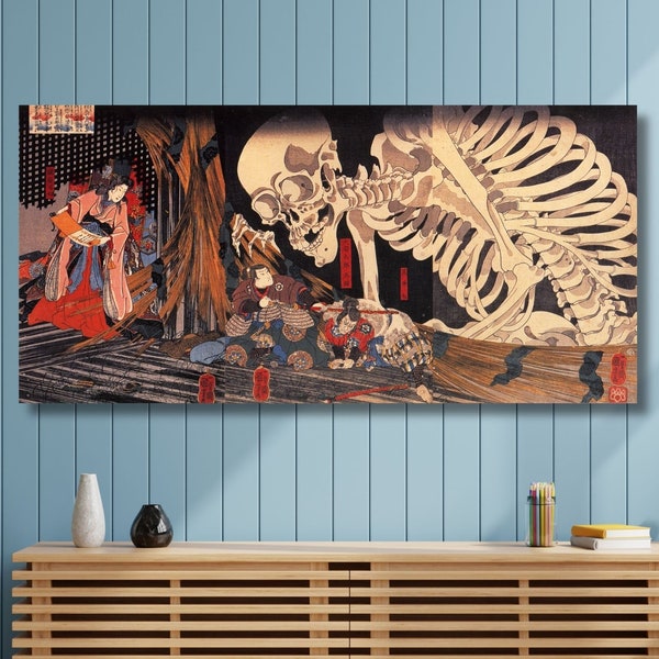 Utagawa Kuniyoshi Takiyasha the Witch and the Skeleton Spectre (1844) Canvas Wall Art,Japanese print Art,Takiyasha Poster,Ukiyo-e Poster Art