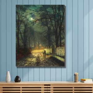 John Atkinson Grimshaw Fine Art Print A Moonlit Stroll Canvas Wall Art,John Atkinson Canvas Print Art,Exhibition Poster,Surrealism Wall art