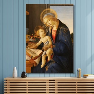 Póster de La Virgen y el Niño de Sandro Botticelli, lienzo artístico, impresión artística de La Virgen del libro de Sandro Botticelli de 1480, impresión de reproducción, arte vintage
