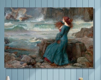 John William Waterhouse Canvas Wall Art Print,Miranda The Tempest 1916Reproduction Wall Decor,Home Decor,Luxury Wall Art,Modern Wall Art