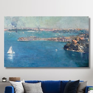 Arthur Streeton Canvas Wall Art,Sydney Harbour, 1907 ,Gift Wrapped,Art Print,Canvas Print,Fine Art,Reproduction, Archival Giclee