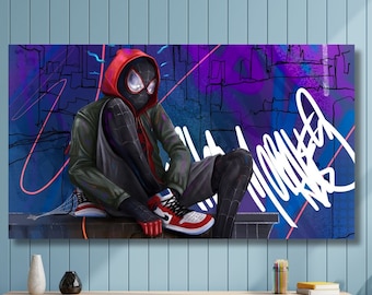 Miles Morales Spider Man Into Spiderverse Ragno incorniciato Home Decor Kids Room Gift Ready to Hang Canvas Print Wall Art Poster,Roll,Panel