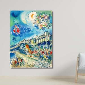 Batalla de flores de Marc Chagall, arte mural en lienzo de Marc Chagall, póster de Marc Chagall, póster de exposición, arte expresionista, regalos de decoración del hogar