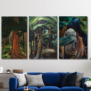 Emily Carr Set Of 3 Canvas Wall Art, Emily Carr Artworks, Red Cedar reproduction print, Forest Columbia Wall Art, Western Forest Wall Decor