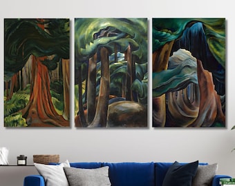Emily Carr Set Of 3 Canvas Wall Art, Emily Carr Artworks, Red Cedar reproduction print, Forest Columbia Wall Art, Western Forest Wall Decor