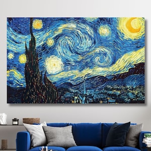 Starry Night Canvas Print Art,Vincent Van Gogh Starry Night Canvas Wall Art,Starry Night Poster Art,Famous Reproduction Print Art Decors