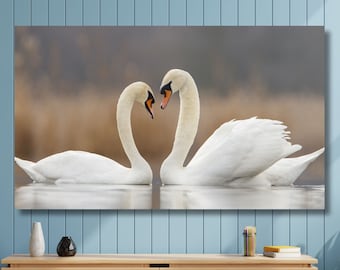 Two swans in love Canvas Wall Art Print, two pairs of beloved swans Wall Art, Swan Canvas Print Poster, two pairs of animals Home Decor