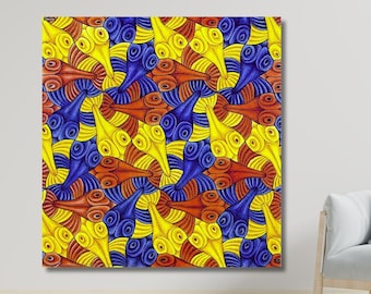 Escher Fish Canvas Print, Op Art, Abstract Home Decor