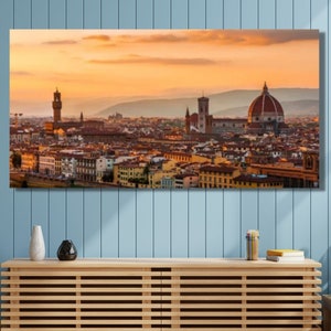 Italy Florence Sunset Canvas Wall Art,Florence Sunset Landscape Painting,Florence Sunset Landscape Poster,Sunset Decor,Extra Large Wall Art