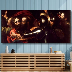 Michelangelo Caravaggio Canvas Wall Art,Caravaggio The Taking of Christ Art Print,Caravaggio Artwork,Poster,Baroque painting,Home Decor