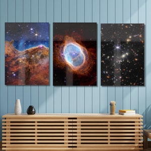 NASA Deep Field Set Of 3 Canvas/Poster Art, James Webb Space Telescope First Images, Carina Nebula, Large Canvas Wall Art Print