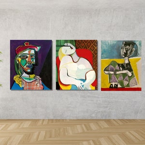 Picasso Set of 3 Canvas Wall Art,Picasso Printable Download, Abstract Art Print, Picasso Poster, Neutral Tone, Picasso Gallery Wall Art Set