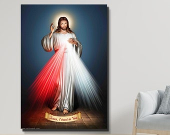 Jesus Divine Mercy I Trust In You, Poster Prints Canvas Wall Art, Home Hanging Picture Decor, Jesus Painting, Jesus Print, Jesus Art Poster
