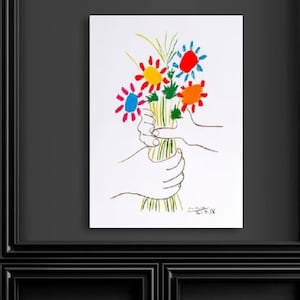 Picasso Leinwand Wand Kunst Blumenstrauß Friedensblumen Ausstellung Vintage Linie Kunst Poster Minimalistische Linie Zeichnung Kunst Wohnkultur Geschenk Leinwandkunst
