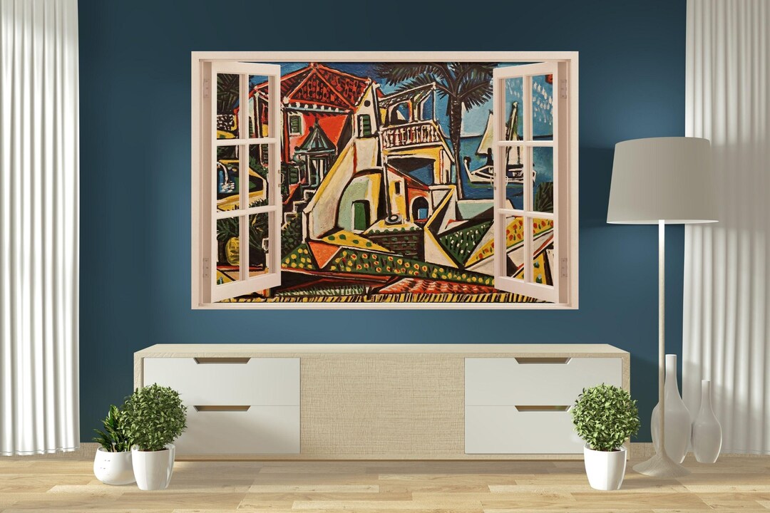 窓の眺めキャンバス、開いた窓のキャンバス、ピカソ絵画アート、パブロ
