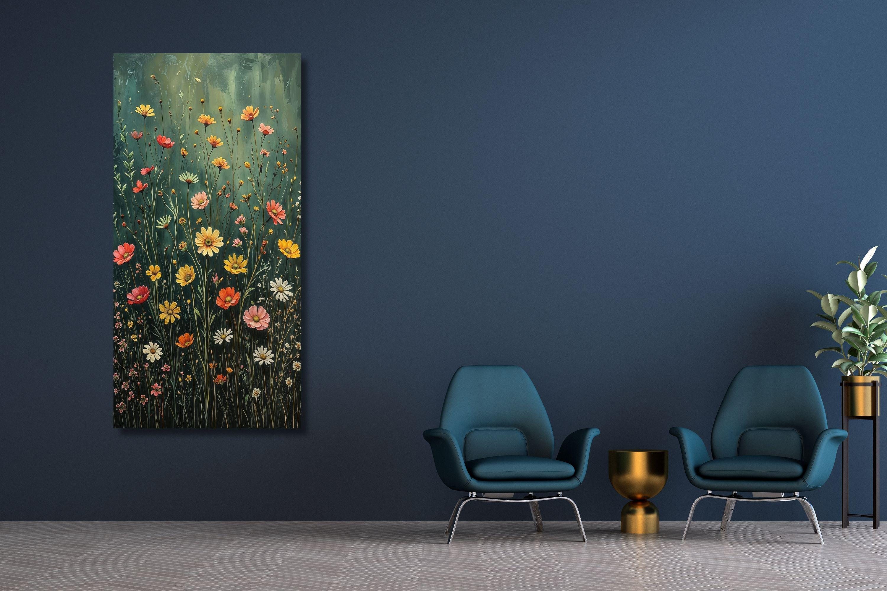 Wildflower Field Canvas Print – Vintage Botanical Landscape Wall Art ...