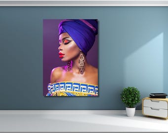 Lienzo con estampado de mujer negra, arte mural afrocéntrico, decoración étnica para el hogar.