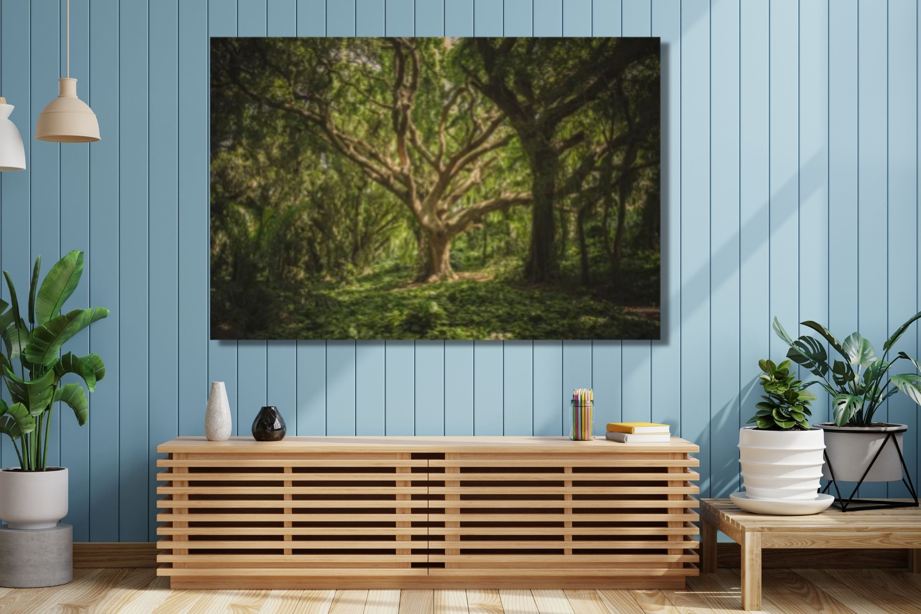 Baum Des Lebens Wandbild – Leinwanddruck 61 X 121 Cm, Holzrahmen, Grüner Wald