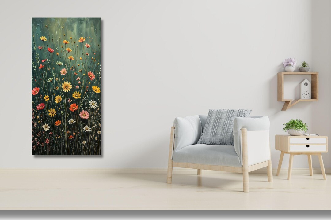 Wildflower Field Canvas Print – Vintage Botanical Landscape Wall Art ...
