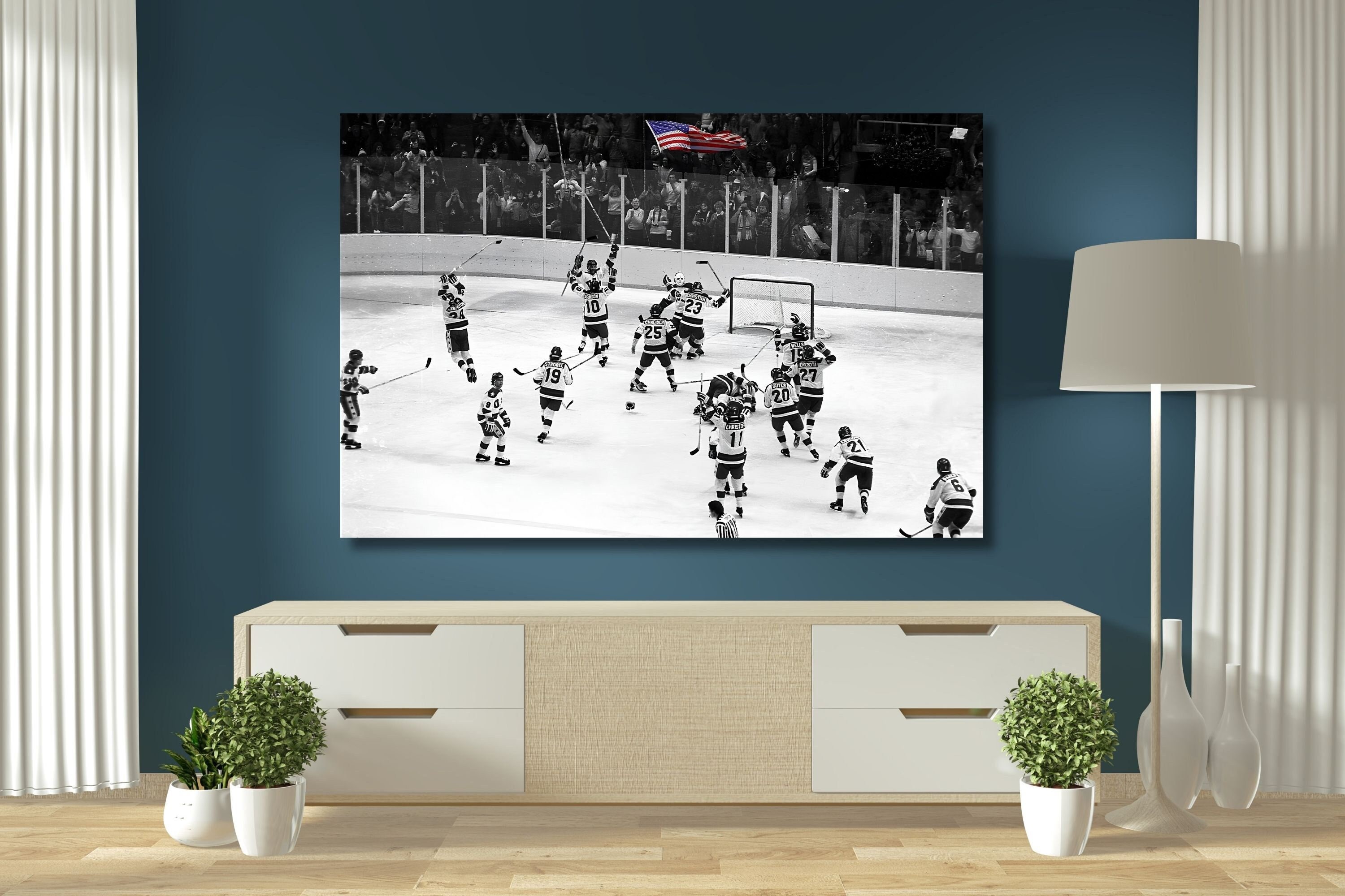 USA Winter Olympic Hockey 1980 champion Canvas Wall Art Hockey Poster Kansas City Chiefs Stadium Gift Art USA 1980 Miracle Hockey Team