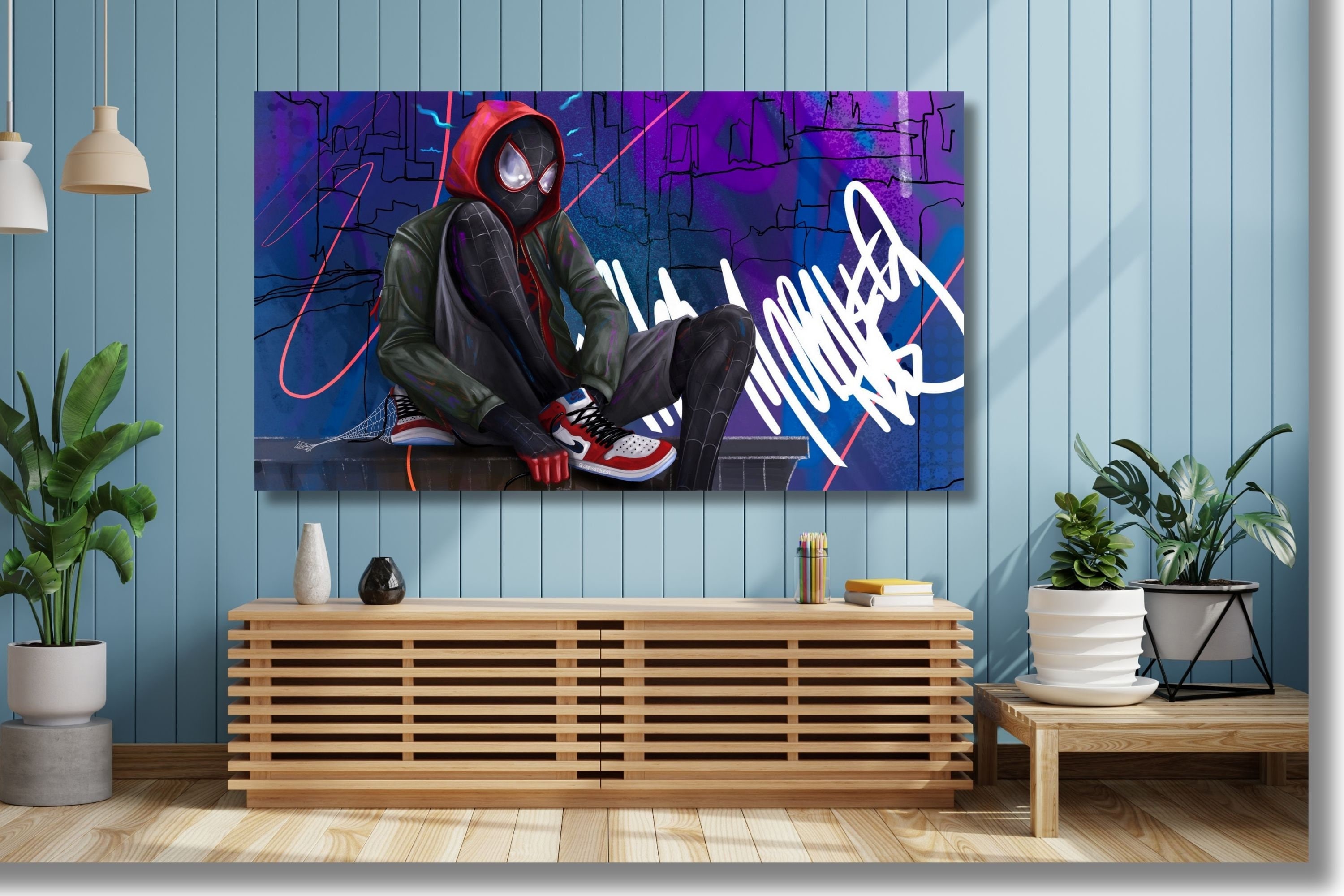 Miles Morales Spider Man Into Spiderverse Ragno Incorniciato Home Decor