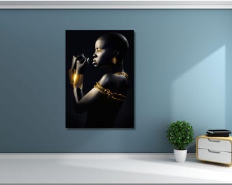 Lienzo con estampado de mujer negra, decoración afrocéntrica para el hogar.