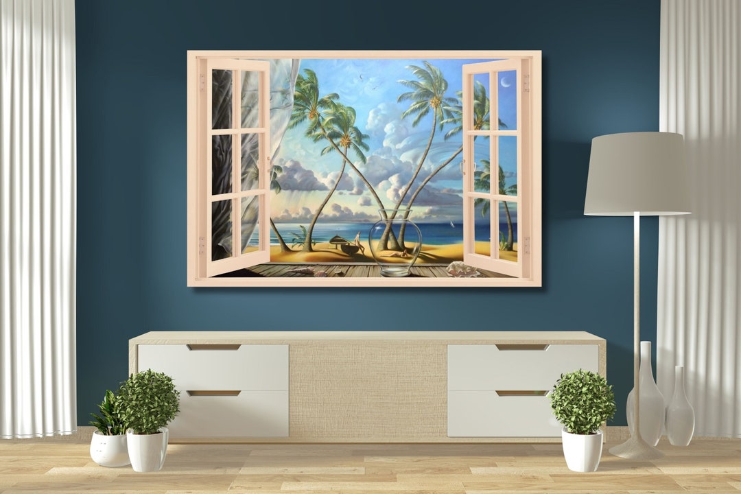 Affiche Toile Abstraite Fenêtre Ouverte - Format 50x70cm, Décoration Murale Moderne Pour Salon, Chambre