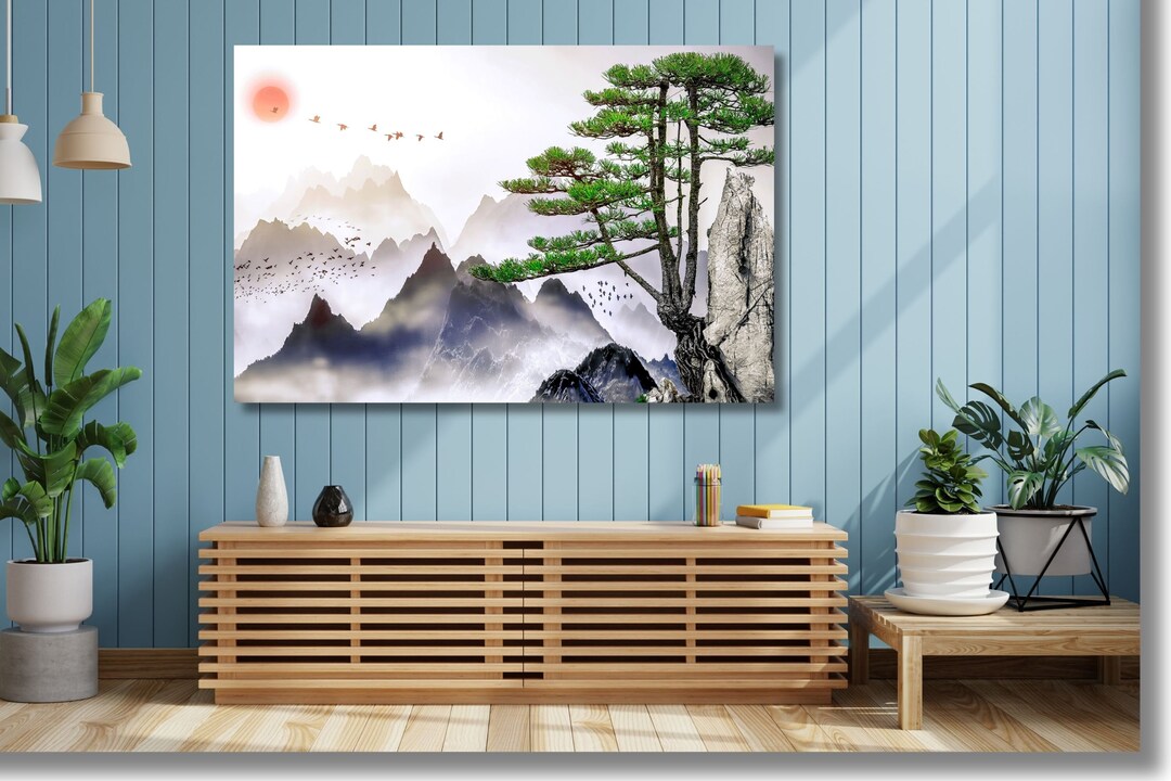 Japanese Poster Print,japanese Landscape Painting of Pine Trees Canvas ...