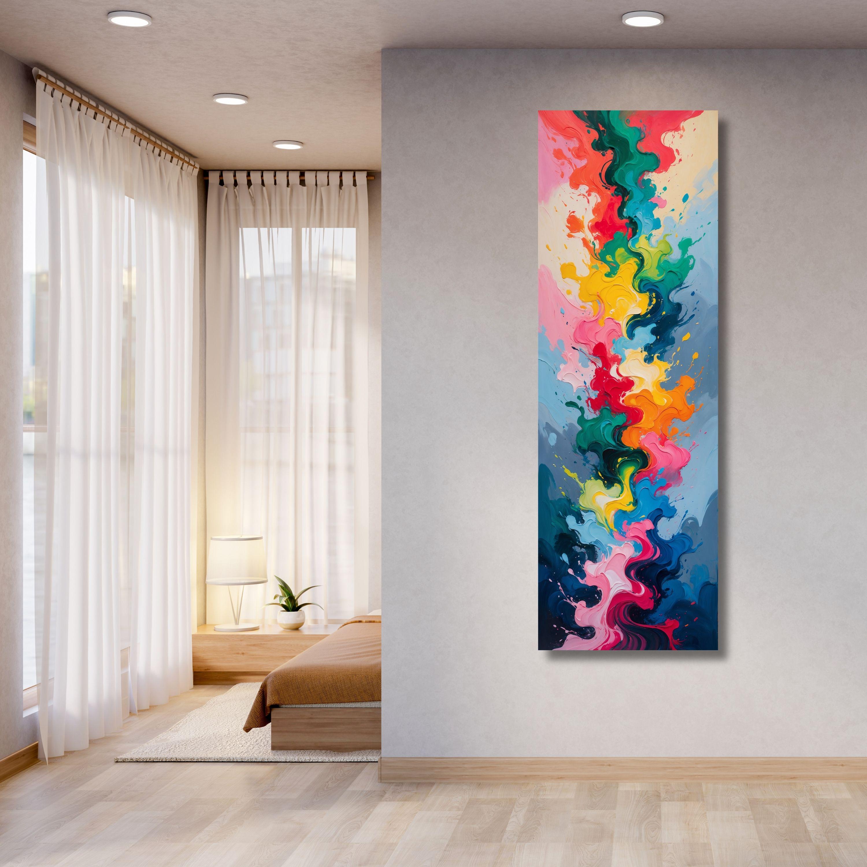 カラフルな抽象的なキャンバスアート、縦長の絵画、モダンな室内装飾