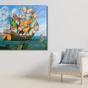Butterfly Boat, Salvador Dali Reproduction Canvas Art Ship With ...