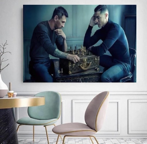 Messi Vs Ronaldo in Playing Chess Poster Wall Paper World Cup 