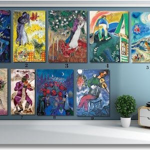 Conjunto personalizado de 3 artes de parede de Marc Chagall, crie seu próprio conjunto de telas, escolha 3 das 31 obras de arte de Chagall, deixe uma mensagem, nós as produziremos