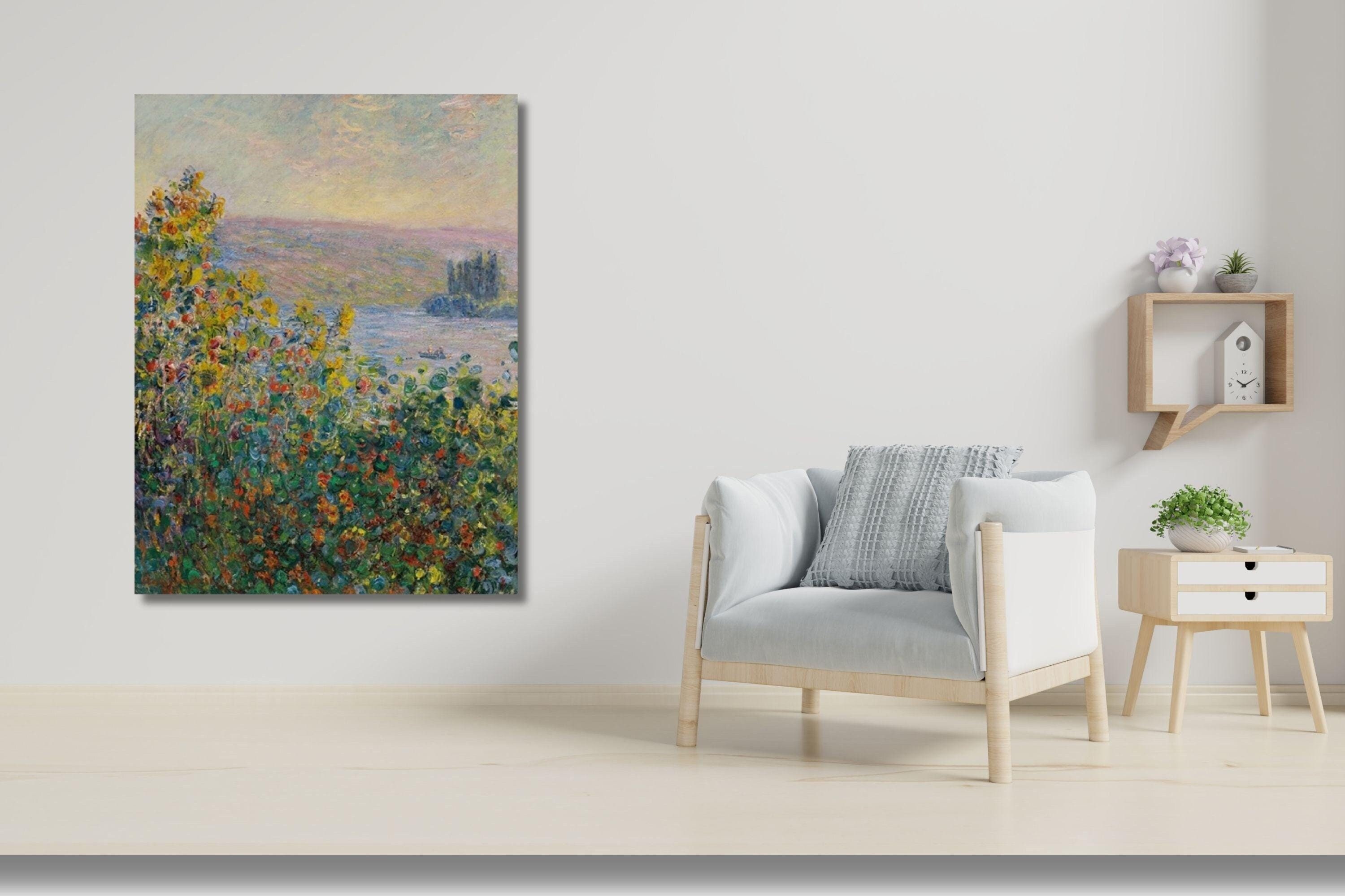 クロード・モネ 額入りキャンバスプリント、ヴェトゥイユの花壇、額