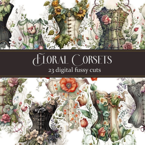 Victorian Floral Corsets Digital clipart and fussy cuts for junk journal/scrapbook PNG instant download commercial free