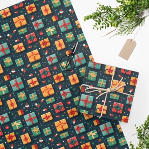 Festliches Weihnachtsgeschenkpapier mit buntem Muster (Geschenkverpackung, Urlaub, Weihnachten)