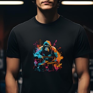Graffiti Gorilla Drummer Tee, Drummer Gift, For the Drummer who is an Animal!