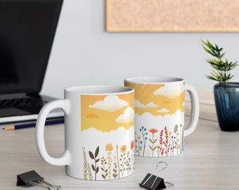 Wildflower Coffee Mug | Yellow Skyline | 11oz White Ceramic