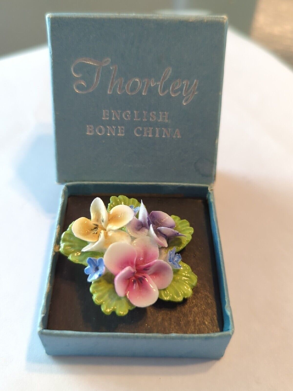 Thorley Bone China Brooch Pin Flowers Floral Pink Yellow Purple Blue Green Vtg Etsy