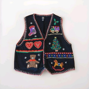 Jacque & Koko Christmas Sweater Vest Womens 22/24 Beads Ugly Embroidered