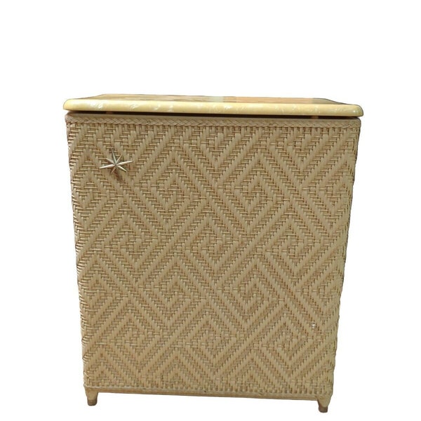 Vogue Clothes Hamper Cream Wicker Hard Top Vintage Retro Mid Century Modern