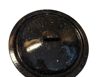 Enamelware Stock Pot Lid Only Black Speckled 9.5 Diameter Vintage
